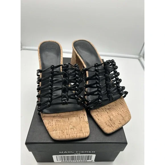 New Marc Fisher‎ LTD Colica Leather Heeled Mules Square Toe Block Heel Black 9M - Picture 3 of 8